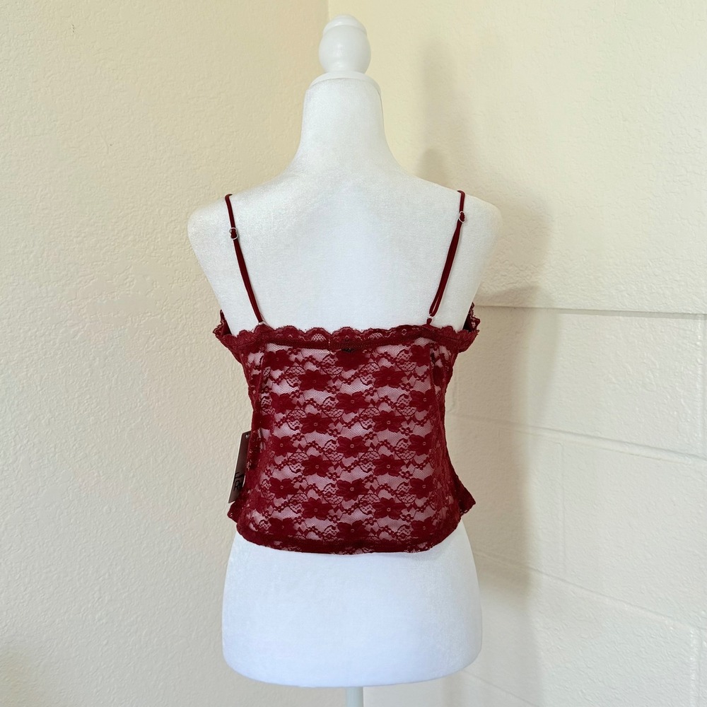 Faded‎ Rose Lace Camisole Womens Large Burgundy Sheer V-Neck Cropped Romantic - Picture 2 of 8